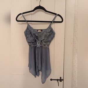 💙 Vintage Camisole My First Kiss Blue Lace panel Lingerie Top Ties Size M slip